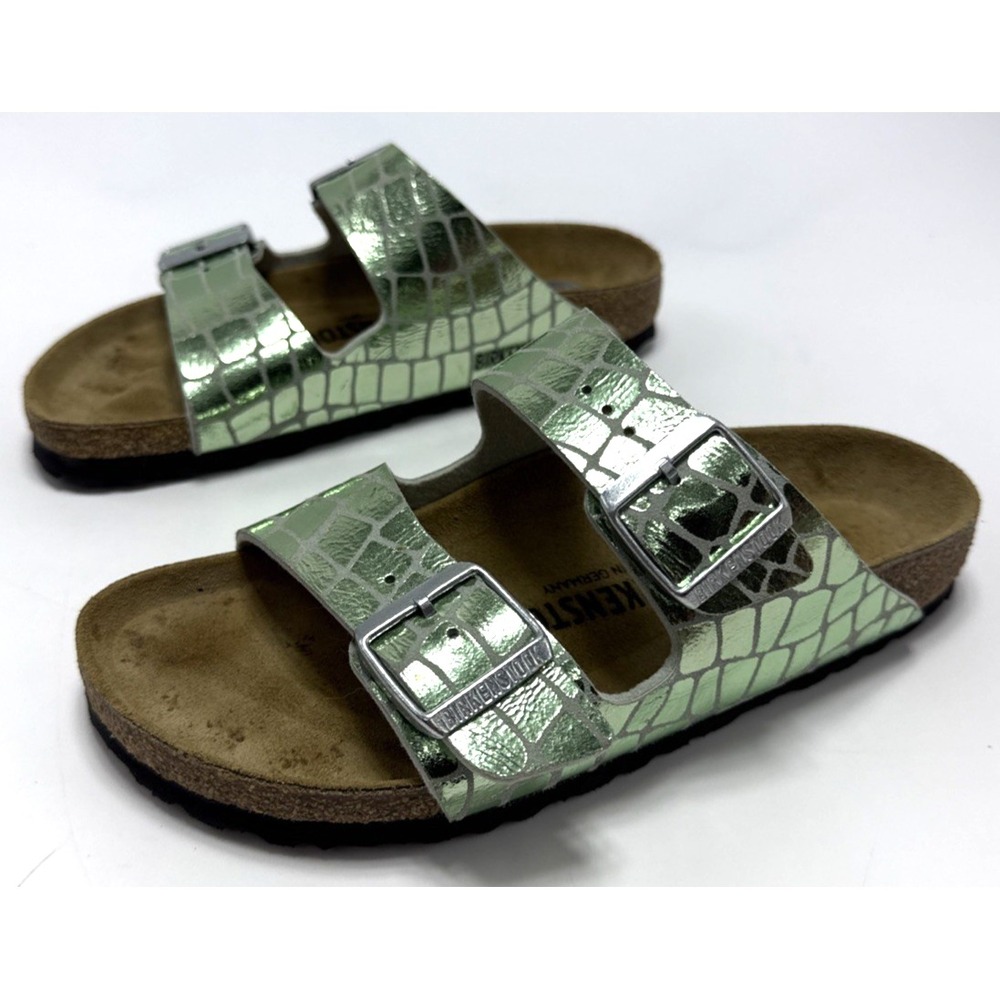 Birkenstock Arizona Metallic Gator Gleam Sandals Slides Women's Size 7 EU 38
